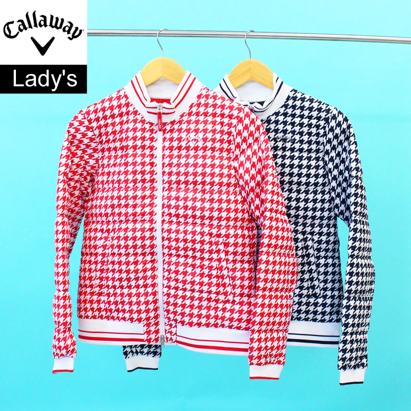 Callaway レディースジャケット S ホワイト千鳥柄 美品 キャロウェイ 千鳥格子 2way ゴルフジャケット ジップアップ