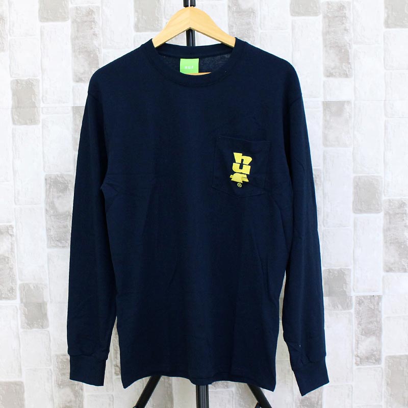 HUF ハフ メガブラスト刺繍 ポケット付き ロングスリーブＴシャツ MEGABLAST EMB. L/S POCKET TEE クルーネック ロゴ ロンT トップス｜topism｜03