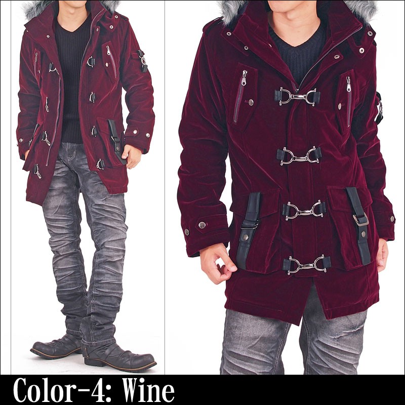 ロングコート メンズ コート ファイヤーマン ベルベット ベロア 中綿