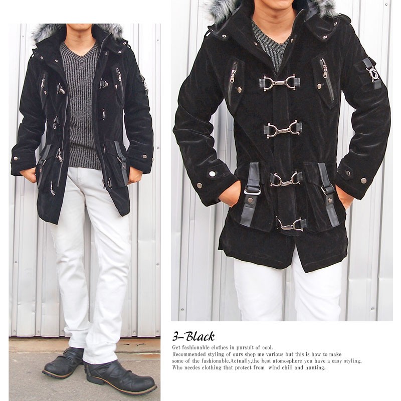 ロングコート メンズ コート ファイヤーマン ベルベット ベロア 中綿