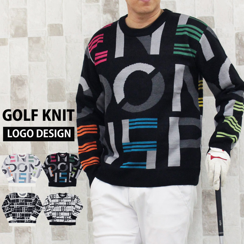 数量限定安い【ニューバランスゴルフ】ロゴネーム×モノトーン柄 ゴルフニットセーター 白黒L レディースウェア