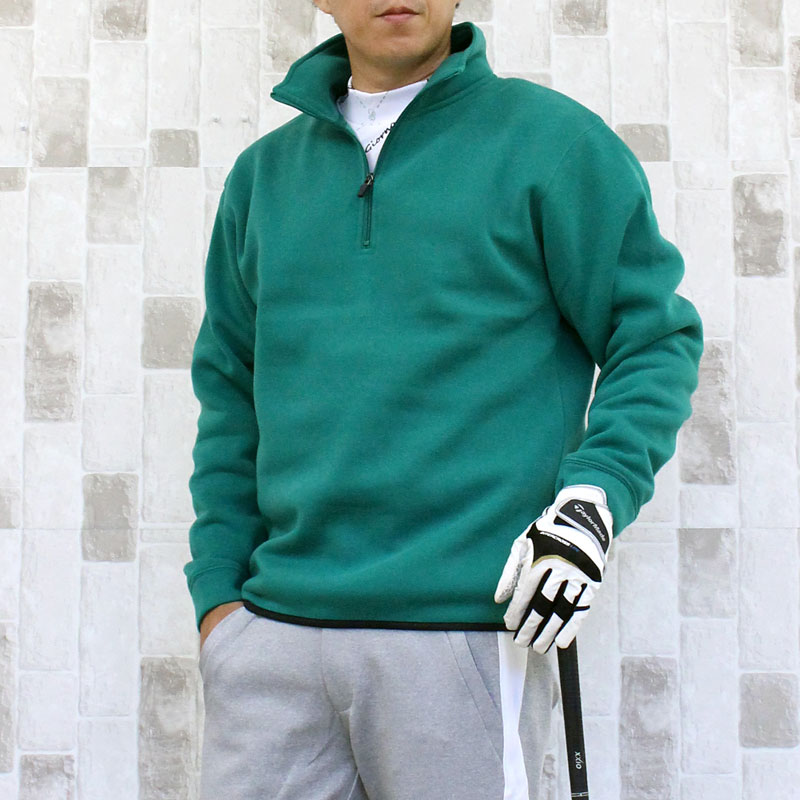 ゴルフ ハーフジップトレーナー メンズ ゴルフウェア 暖かい裏起毛 スウェット トップス ハイネック プルオーバー スタンド 秋冬