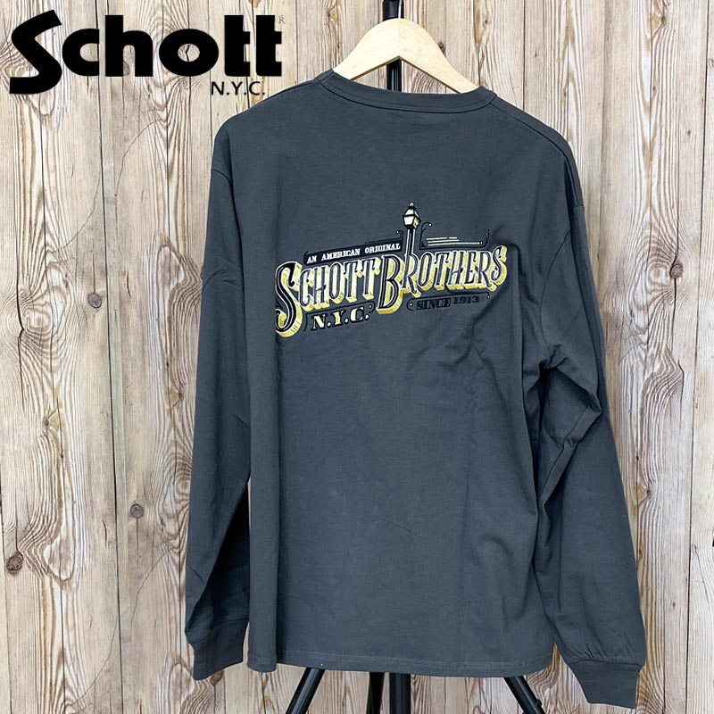 Schott ショット BARBER EMB バーバーロゴ 刺繍ロングスリーブTシャツ