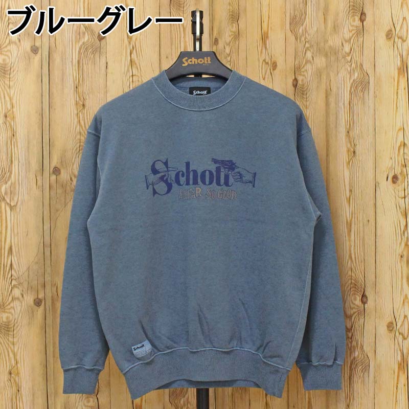 Schott SOUVENIR CREW SWEAT ブルーグレー ショット（Schott