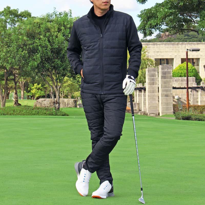 ゴルフウェア セットアップ メンズ 上下セット ダウンジャケット ゴルフパンツ 暖か裏起毛ボア ストレッチジャージ アウター ジップアップ