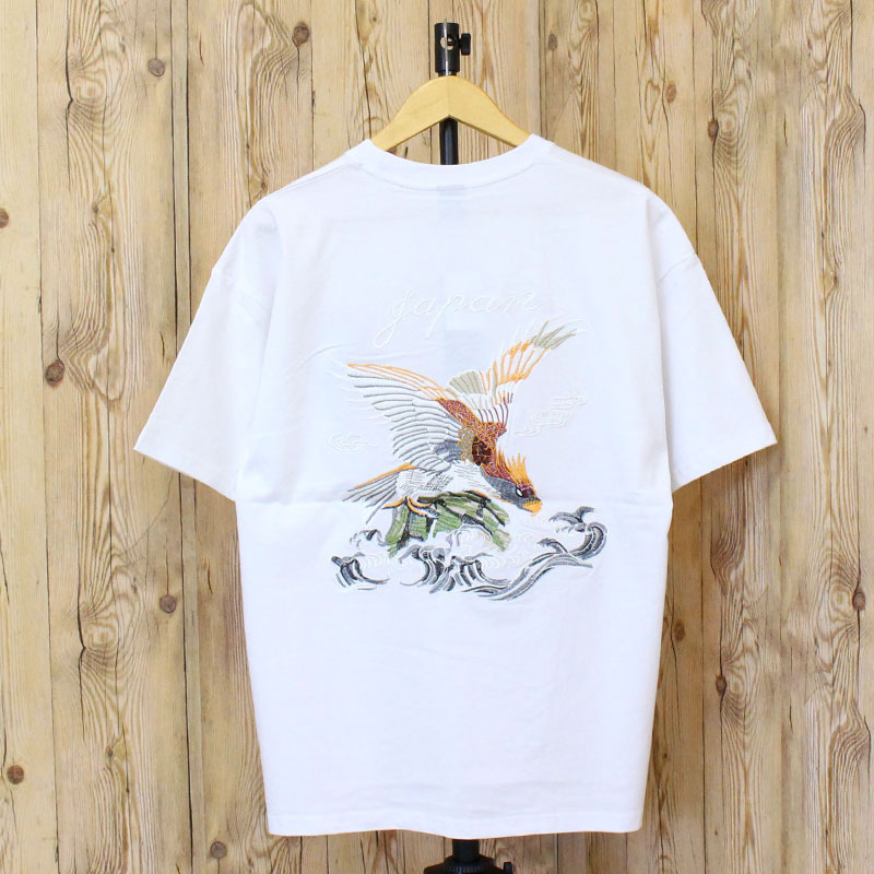Tシャツ メンズ 半袖 刺繍入り スカジャンの柄Tシャツ クルーネック