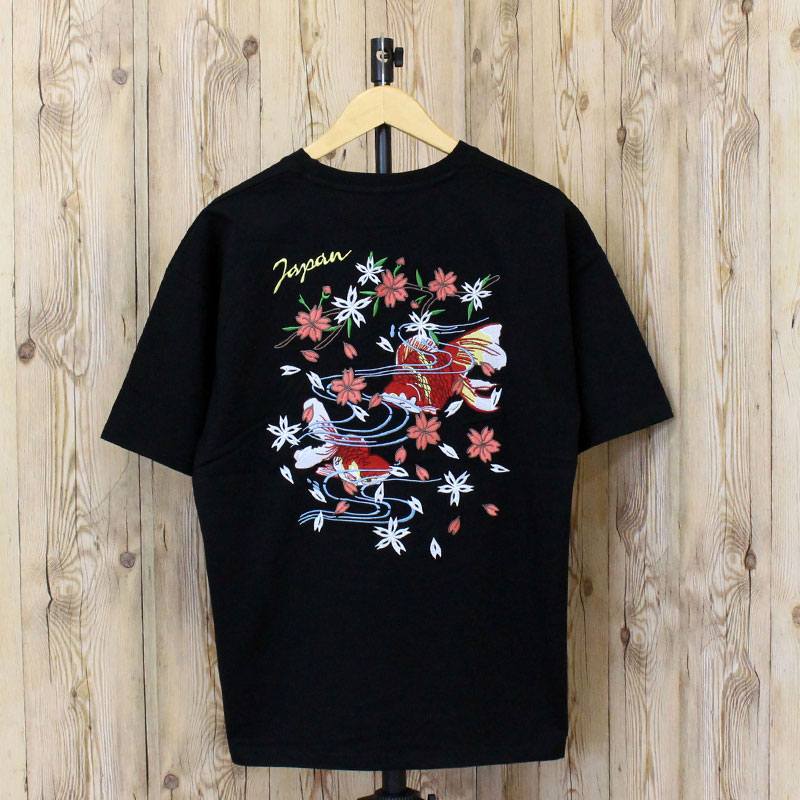 Tシャツ メンズ 半袖 刺繍入り スカジャンの柄Tシャツ クルー