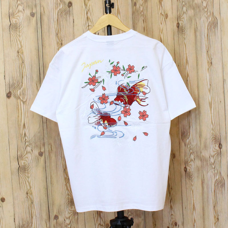 Tシャツ メンズ 半袖 刺繍入り スカジャンの柄Tシャツ クルーネック