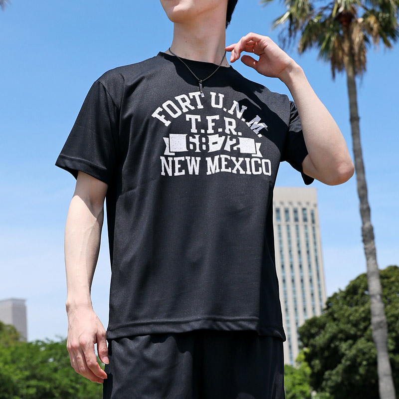 Tシャツ メンズ 速乾ドライメッシュ ストレッチ カットソー 半袖 クルーネック アメカジプリント ...