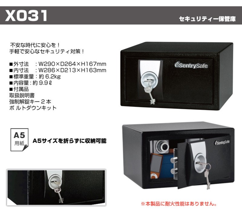 防犯・セキュリティ用品 Sentry Safe X031 Amazon.com: SentrySafe Black Security Safe with Key Lock for