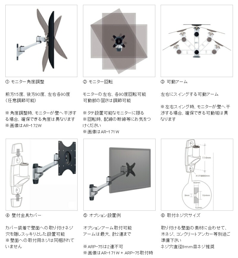 ハヤミ工産 モニターアーム ARシリーズ 壁付けタイプ ~43V型 AR-272W