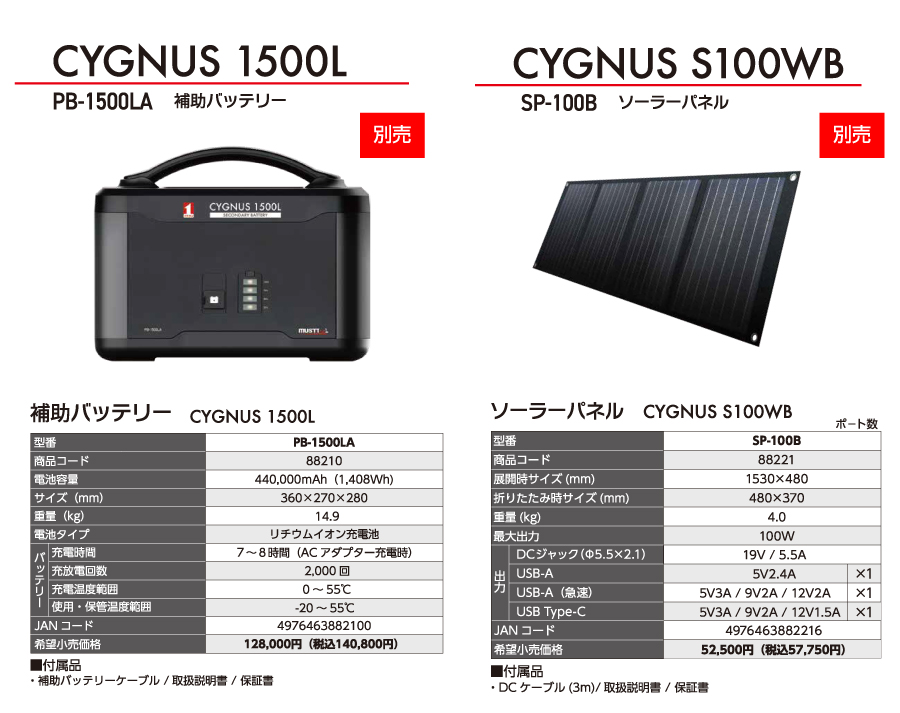 イチネン ポータブル電源 CYGNUS1500 PB-1500A (88200) : 88200