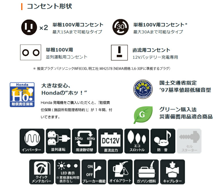 ホンダ（HONDA） 【車上渡し】ホンダ 正弦波 インバーター発電機 (定格