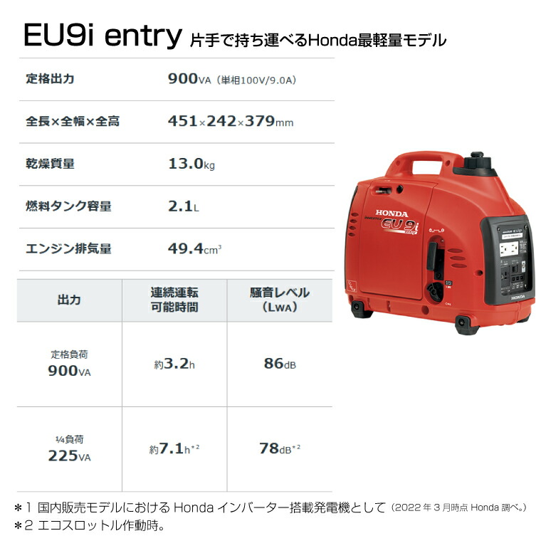 ホンダ（HONDA） 【車上渡し】ホンダ 正弦波 インバーター発電機 (定格