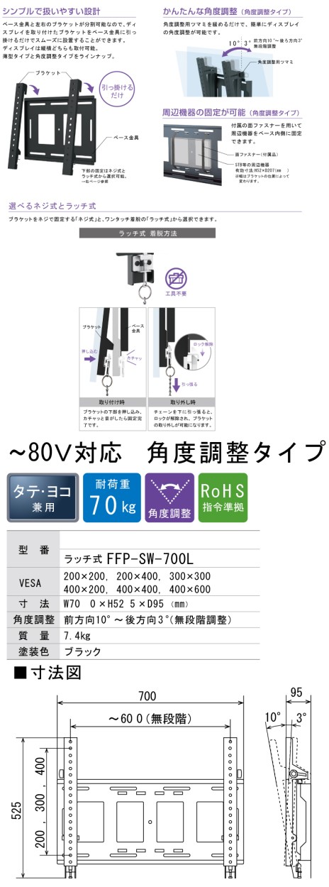 日本フォームサービス デジタルサイネージ壁掛け金具FFP-SW-700Lラッチ