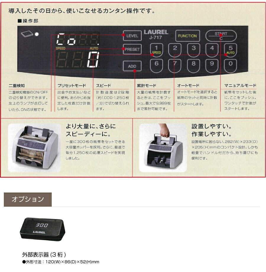 予約受付(納期約1カ月) ローレルバンクマシン 紙幣計数機 J-717J : j-717j : トップジャパンYahoo!店 - 通販 -  Yahoo!ショッピング