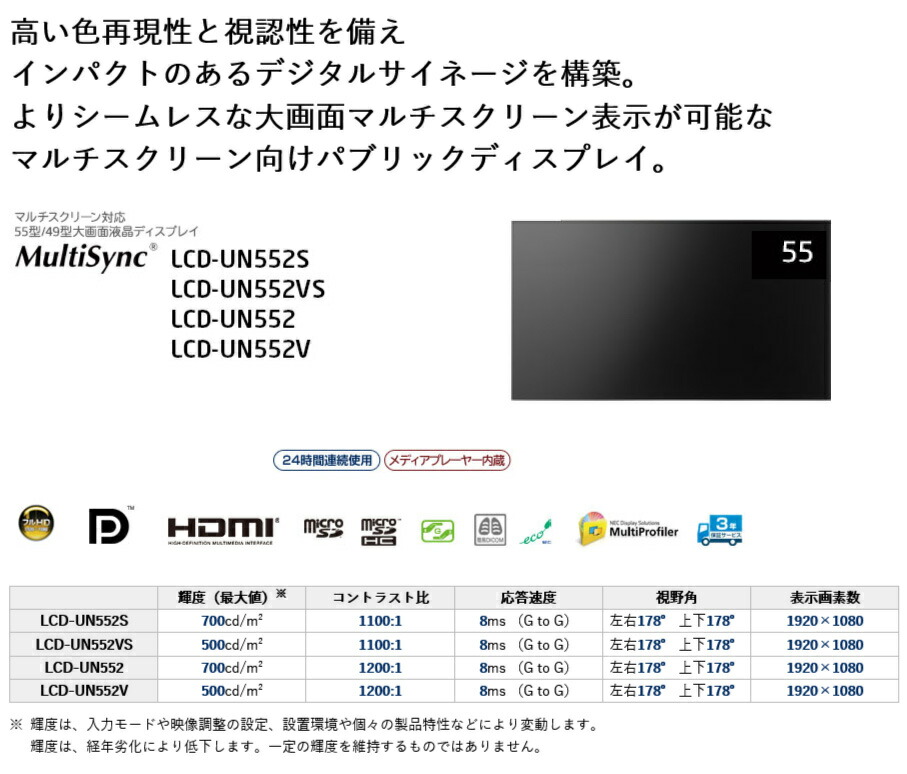 NEC メーカー在庫限り デジタルサイネージ マルチスクリーン対応モデル