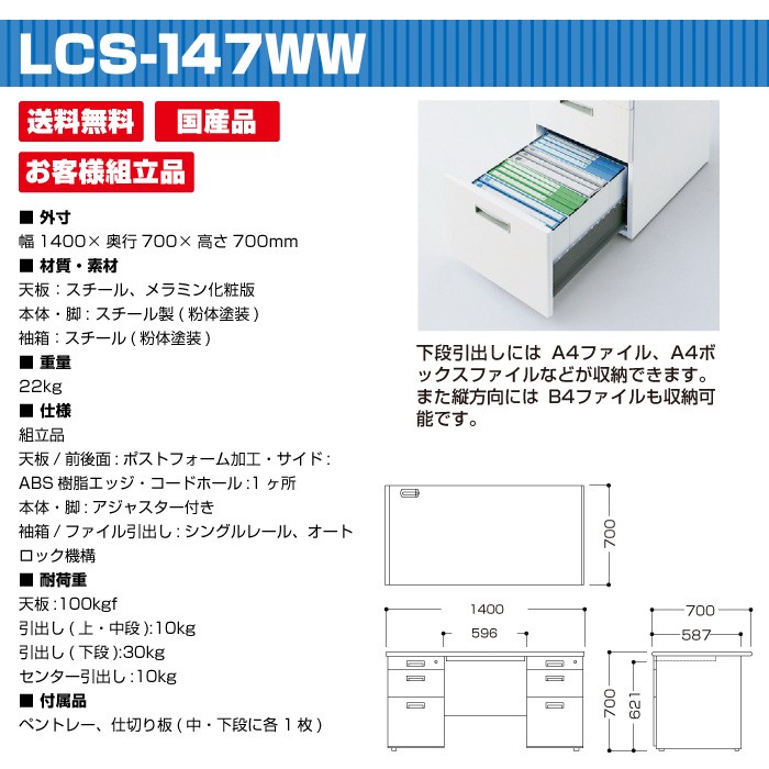 組立設置サービス付 事務机 平机 パネル脚 引き出し無タイプ DUK7-126P