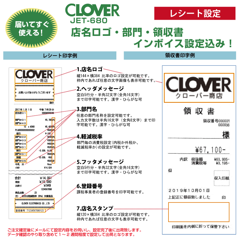 クローバー電子 【店名・部門設定込み】レジスター JET-680 感熱紙