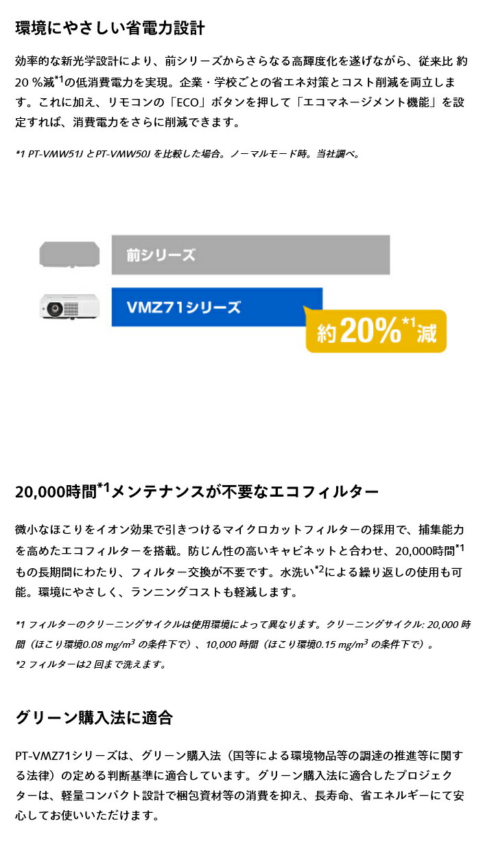 受注生産品) パナソニック 液晶プロジェクター PT-VMZ51J : トップ