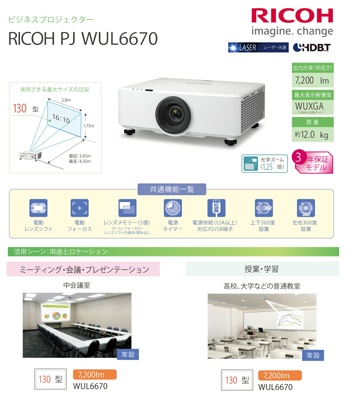 リコー RICOH PJ WUL6670 ビジネスプロジェクター (514839) : wul6670 