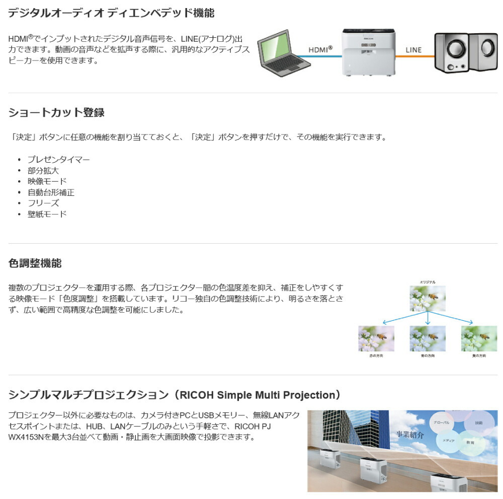 リコー リコー リコー RICOH PJ WX4153 超短焦点プロジェクター 明るさ