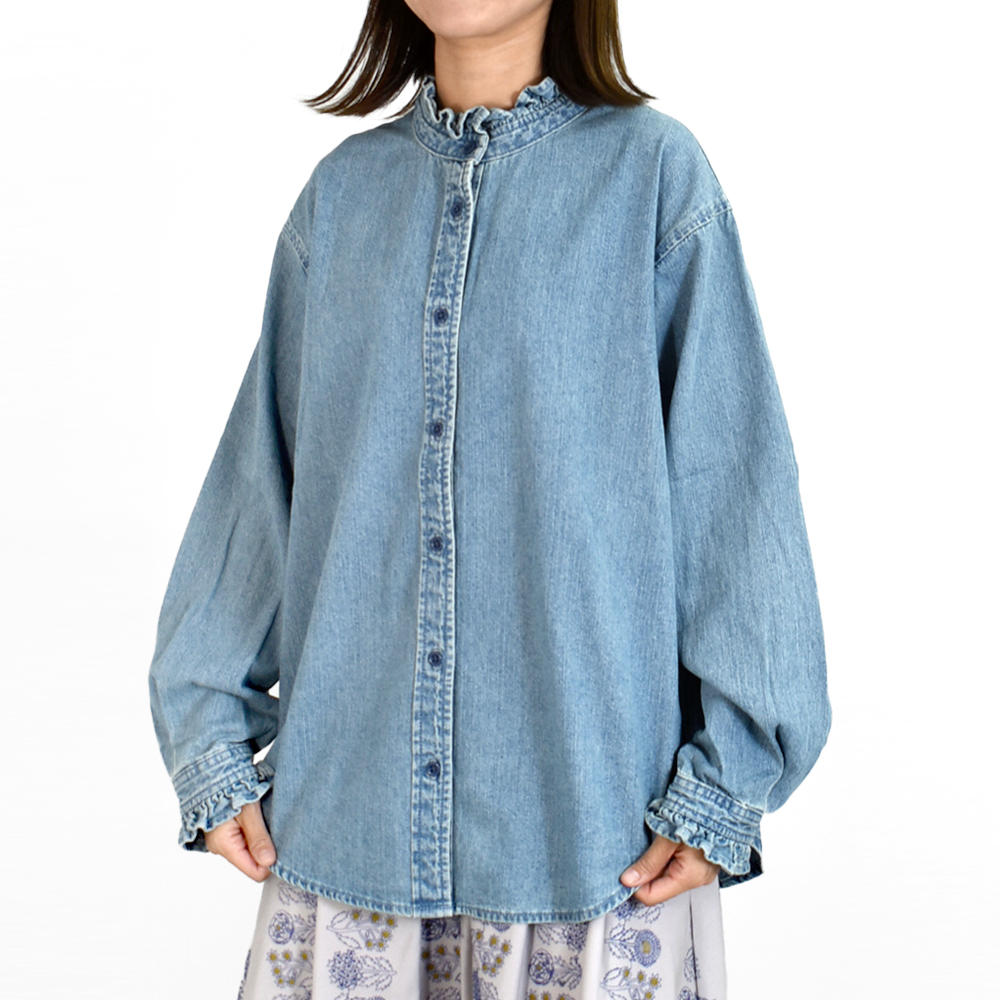 Kelen（ケレン） デニムシャツ SYNTH FRILL DESIGN DENIM SHIRT 長袖