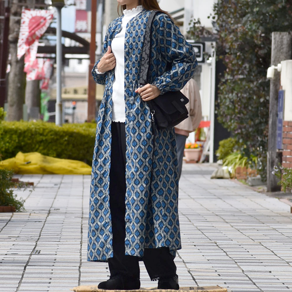 【新品】sosotto ツタ柄細ピンタックウエストドロストワンピース S～M BLEU COMME BLEU｜ソソット ツタ柄細ピンタックウエストドロスト