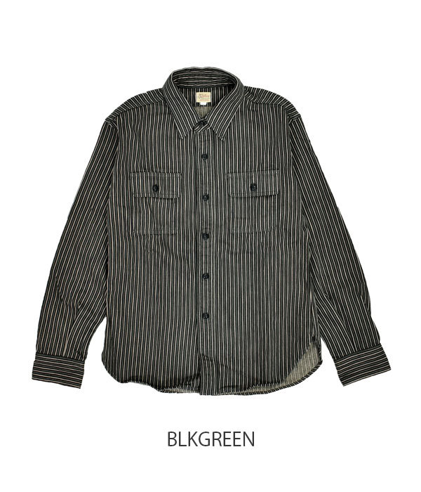 メンズ 長袖シャツ デラックスウエア (DELUXEWARE) HICKORY NEL SHIRT ヒッコリー ヘビーネルシャツ BLKGREEN HV-01