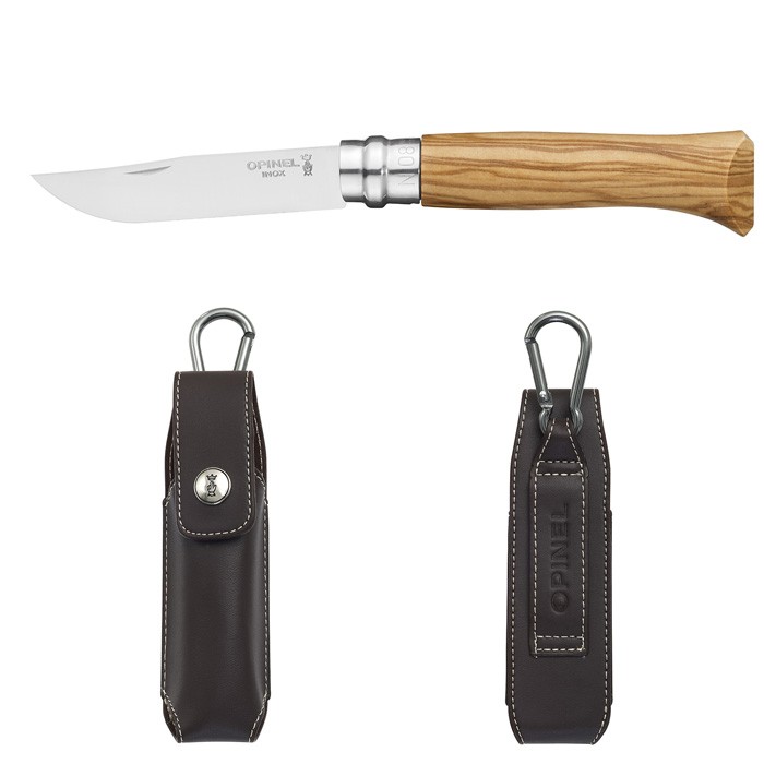 オピネル OPINEL カーボンスチールナイフ No.8 オリーブシースセット (シャープナーストーン付き)