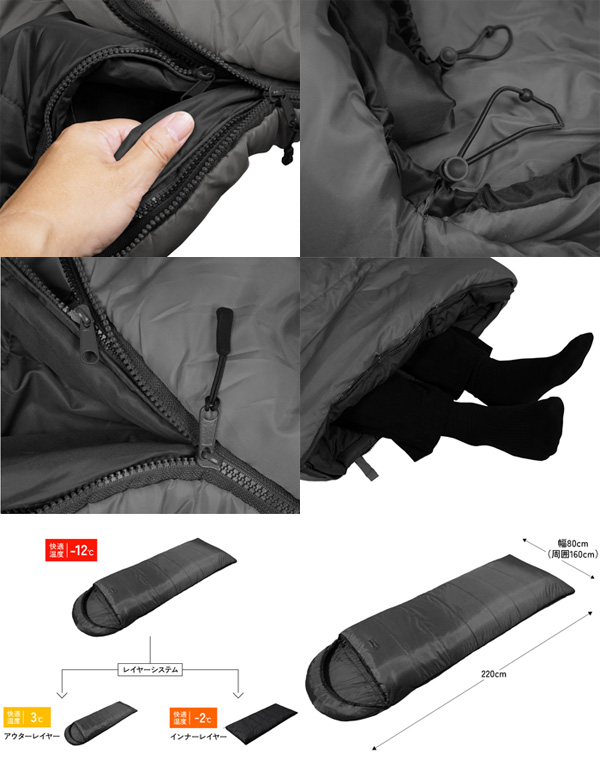 スナグパック Snugpak ベースキャンプ スリープシステム スクエア ライトジップ グレー×ブラック SP14715GB