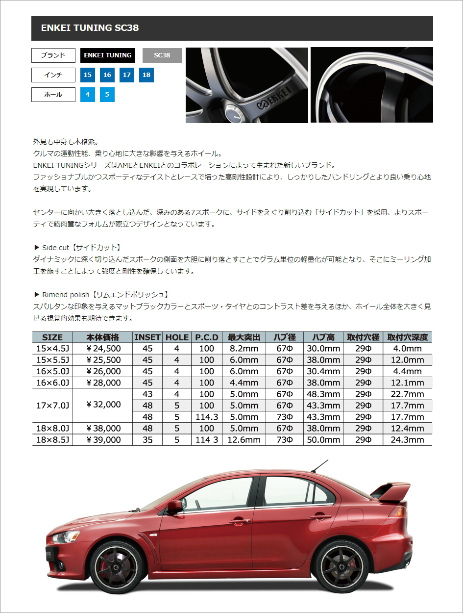 ENKEI TUNING SC38 5.5J-15インチ (45) 4H/PCD100 マットブラック