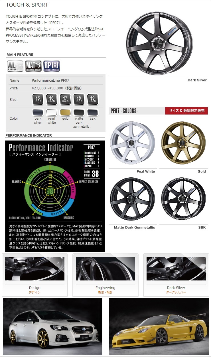 専用ページ(フォロー割) ENKEI PerformanceLine PF07 8.5J-18インチ (45) 5H/PCD114.3 DS