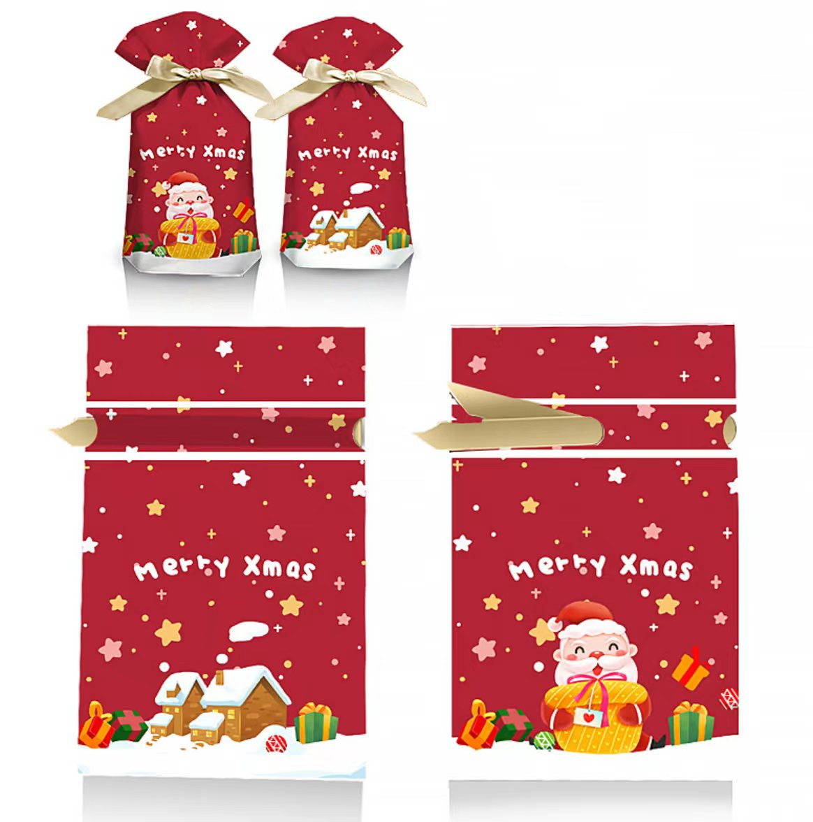 クリスマス ラッピング袋 Mサイズ50枚入り Lサイズ25枚入り 巾着袋