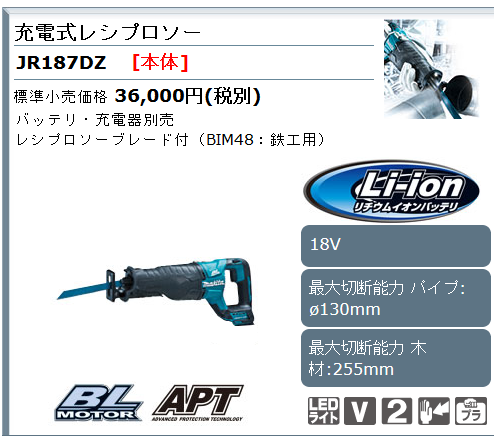 マキタ（makita） 18V充電式レシプロソー JR187DZ (本体のみ