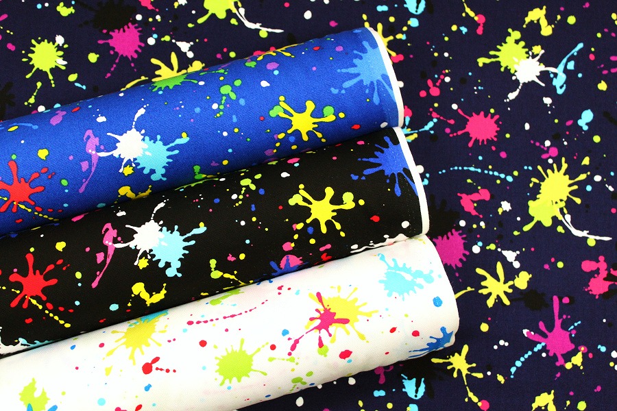 生地 布 ペイント柄 インク ペインティング ゲーム風 ドット オックス