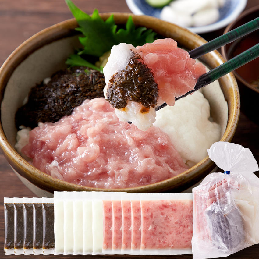 タイムセール!! 手軽で美味しい！3色丼(まぐろたたき身、とろろ、あ