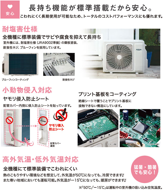 JSシリーズ ルームエアコン 冷房/暖房：6畳程度 AQUA AQA-JS226A-W スタンダードモデル ホワイトの画像