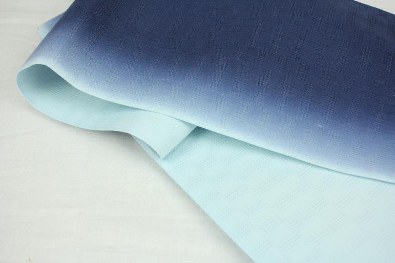 竺仙鑑製 半幅帯 紺×水色 本麻 市松 浴衣帯 ゆかた用帯 半巾帯