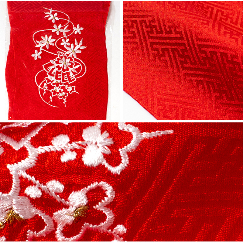 送料無料 訳あり 廃業品 子供用 正絹 半衿 刺繍 赤 女の子 キッズ