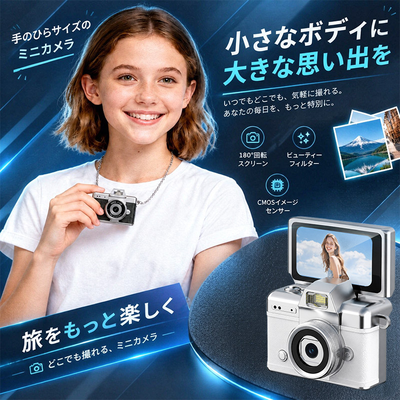 デジタルカメラ デジカメ 小型 ミニ レトロ トイカメラ チルト液晶 180