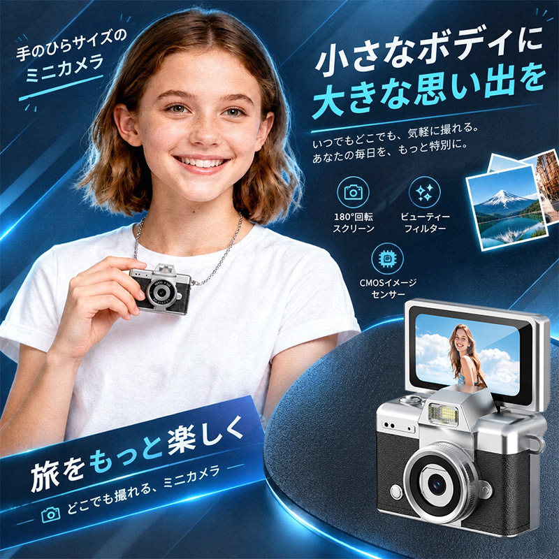 デジタルカメラ デジカメ 小型 ミニ レトロ トイカメラ チルト液晶 180