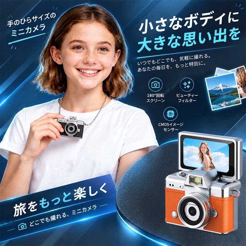 デジタルカメラ デジカメ 小型 ミニ レトロ トイカメラ チルト液晶 180