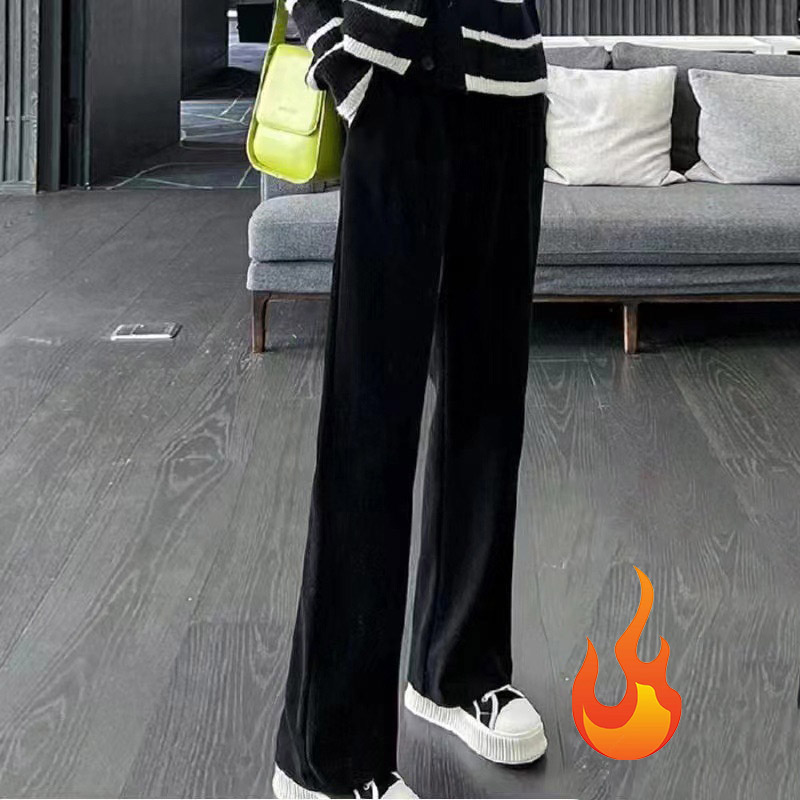 最大50％オフ！-パンツ ワイドパンツ レディース ハイウ•エスト ロング丈 ゆったり 秋冬物 おしゃれ ファッション 秋冬物 美脚 送料無料 L  レッド•-1