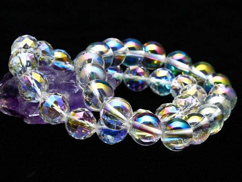 クリスタルクォーツ ブレスレット レインボーオーラ ラウンド カット