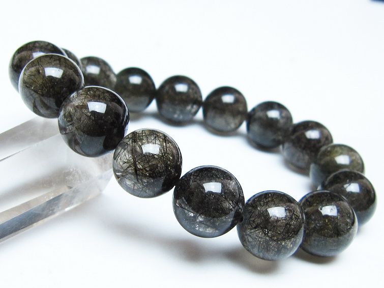 ②13mm　ブラックルチルクォーツ　ブレスレット ブラックルチルクォーツ ブレスレット 13mm ブラックトルマリン トル