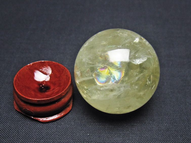 シトリン 丸玉 虹入り 33mm シトリンクォーツ スフィア 置物 一点物