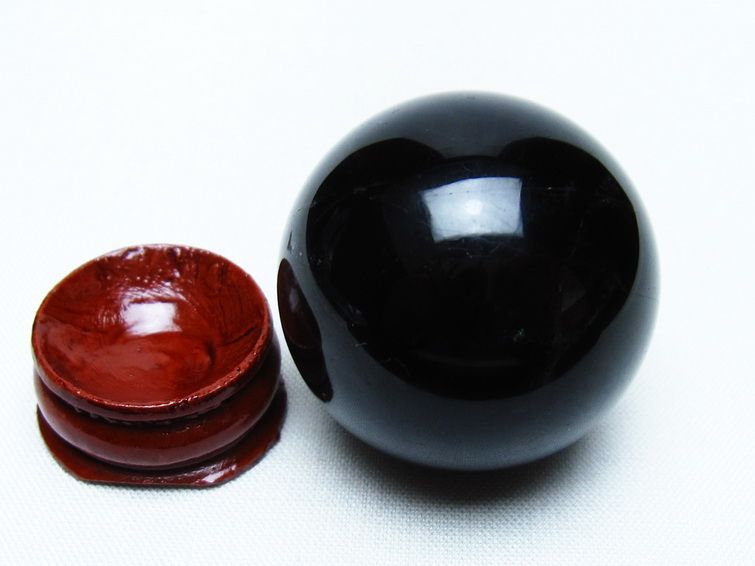 黒水晶 丸玉 36mm モリオン スフィア 置物 一点物 141-8262 : 天然石