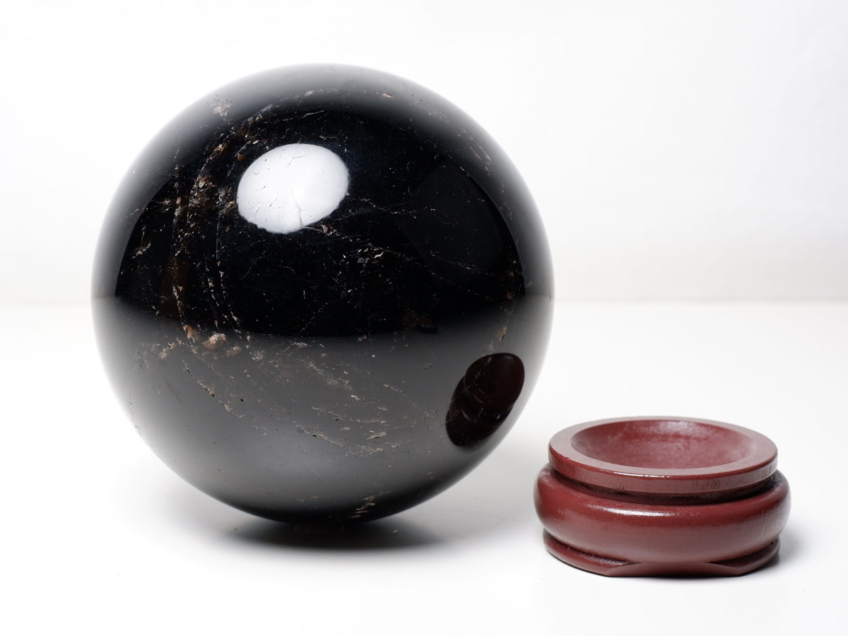 モリオン 1.5Kg 丸玉 105mm 黒水晶 スフィア 一点物 送料無料 151-8573
