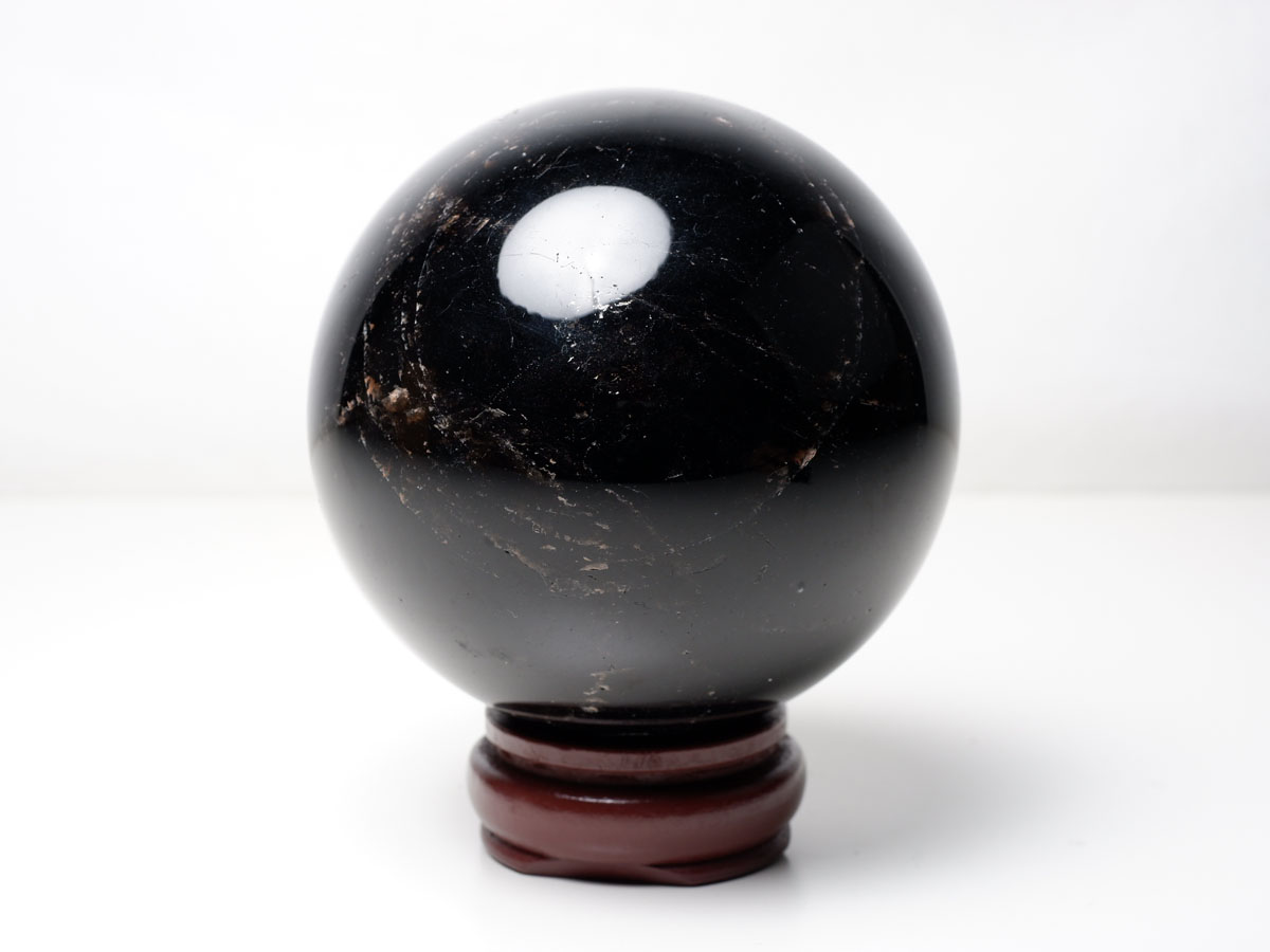 モリオン 1.5Kg 丸玉 105mm 黒水晶 スフィア 一点物 送料無料 151-8573